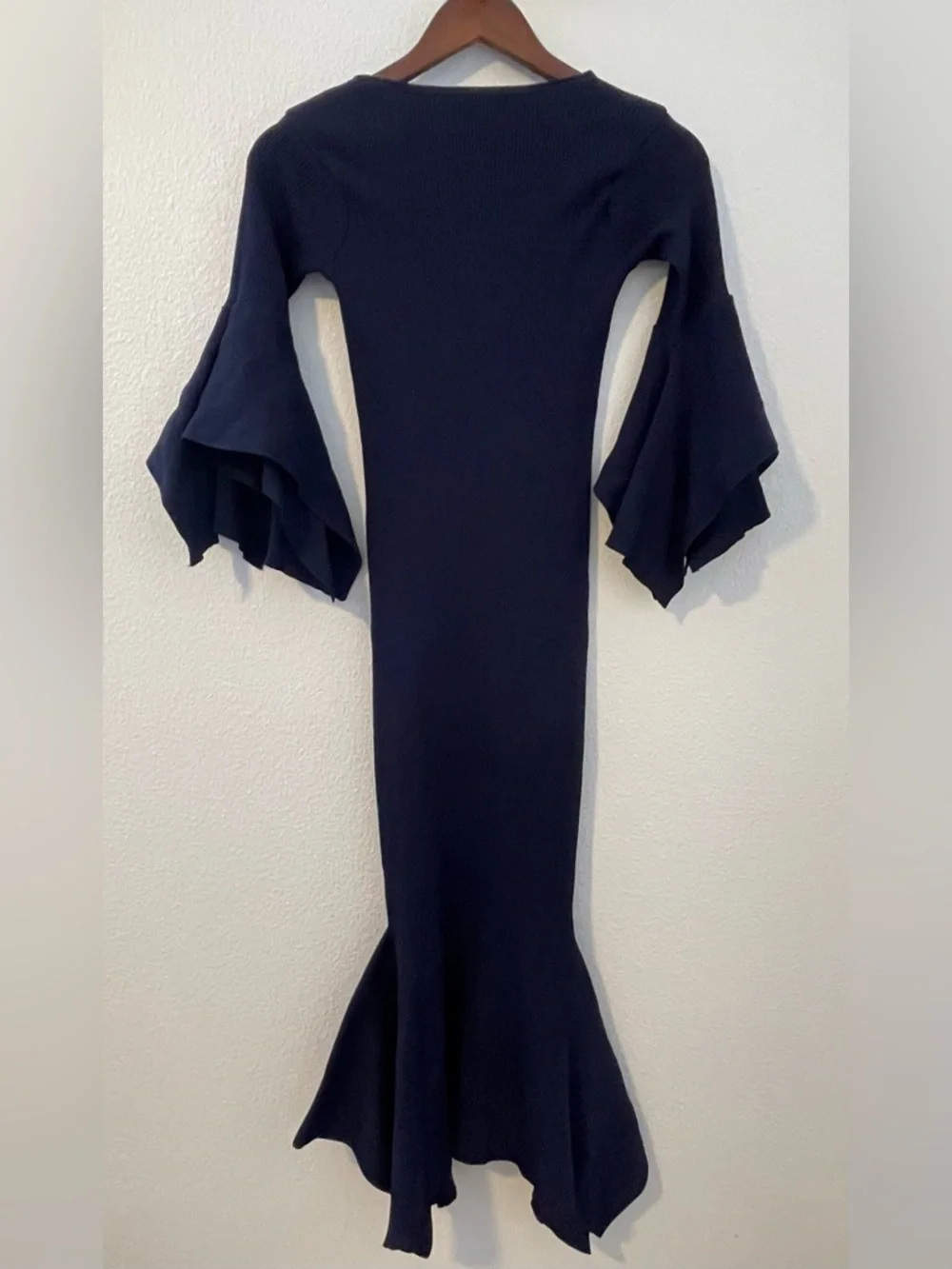 bebe Navy Scoop-Neck Long Sleeve Ruffle Hem Dress - Picture 6 of 6